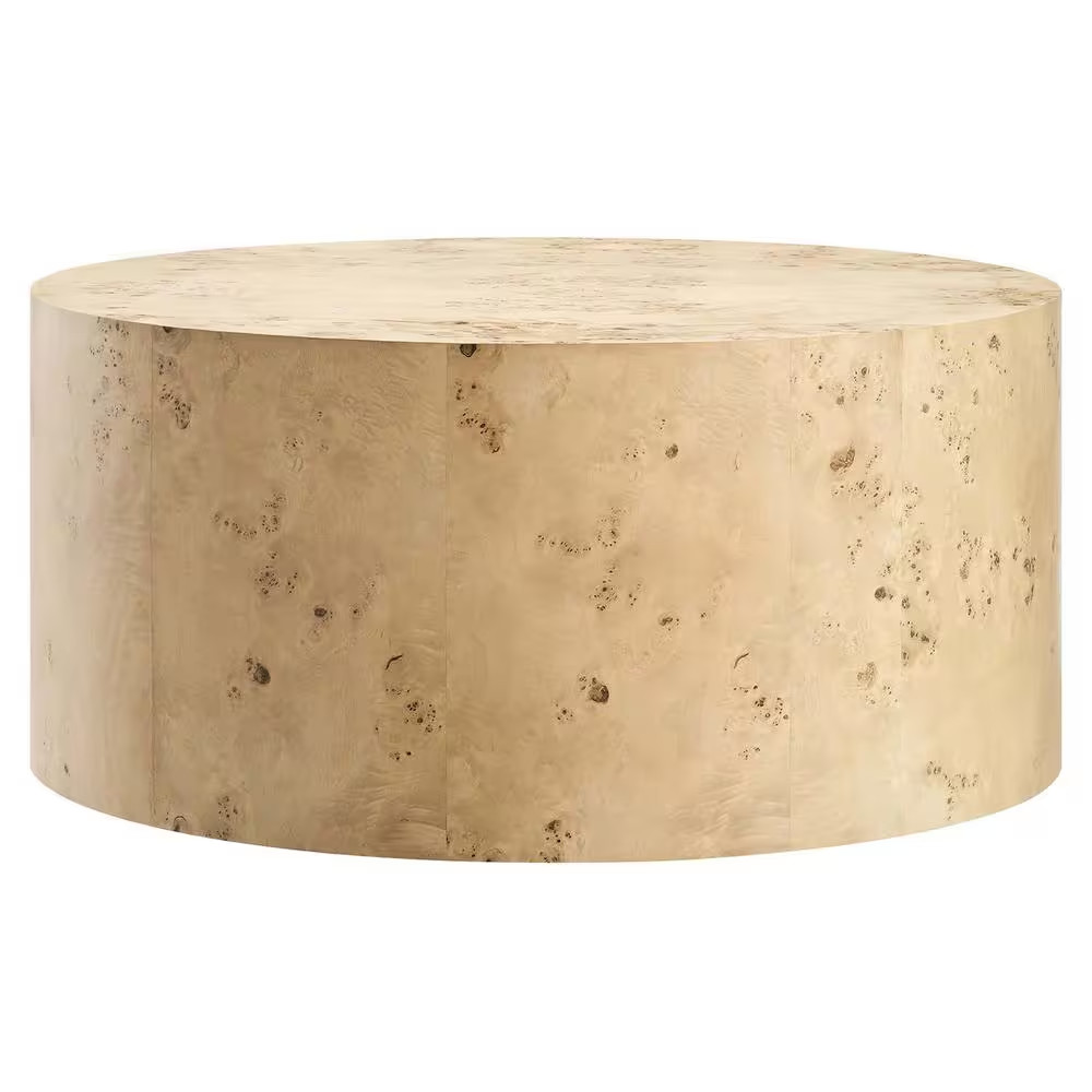 Cosmos 35″ round Burl Wood Coffee Table in Natural Burl