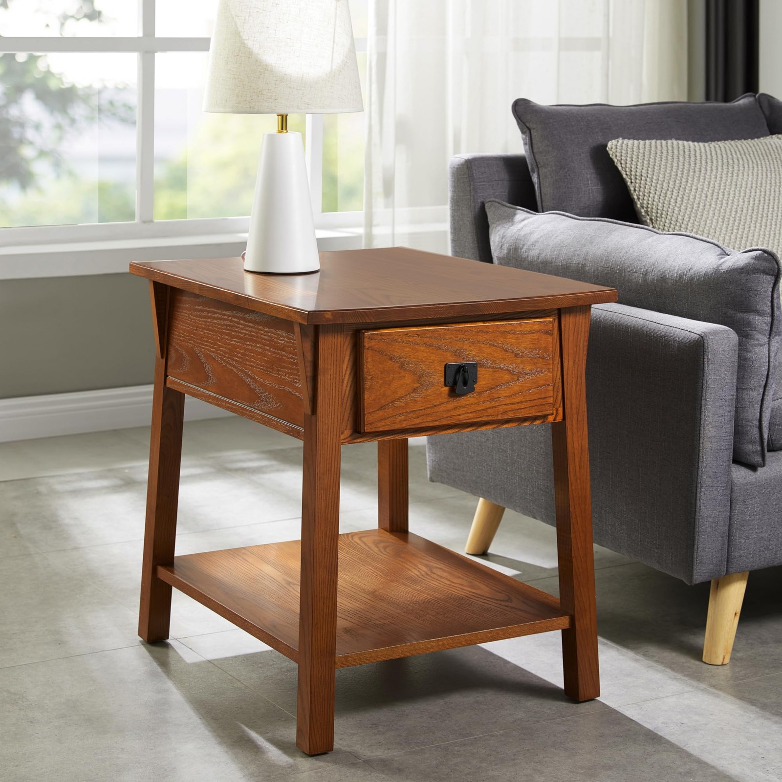 Mission End Table, Solid Wood, 1 Storage Drawer, Secret Compartment, Bottom D…