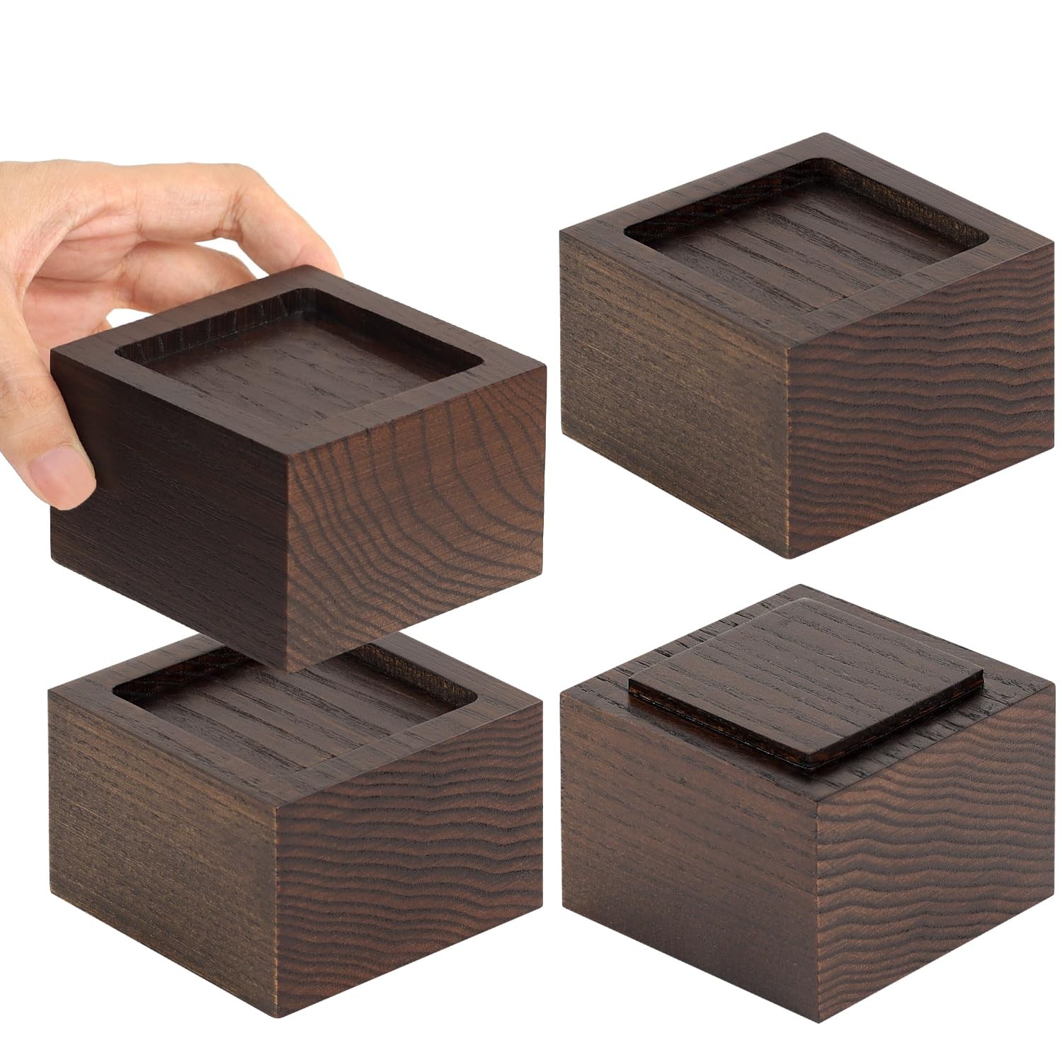 4 Pack Bed Risers Solid Oak Wood 2 Inch Lift Walnut Color Non Slip Furniture