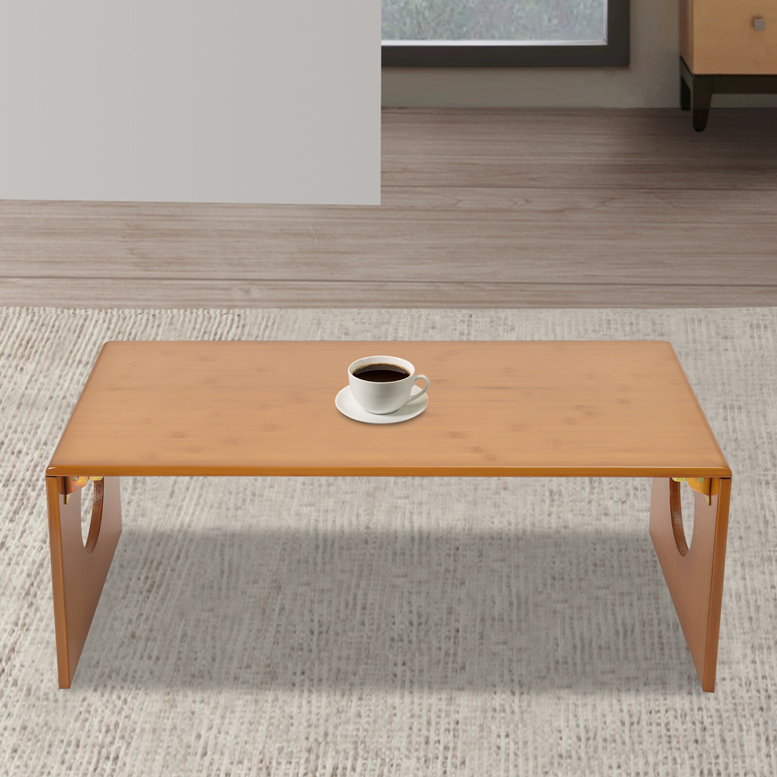 Folding Low Floor Coffee Table Foldable Portable For Sitting On The Floor Brown