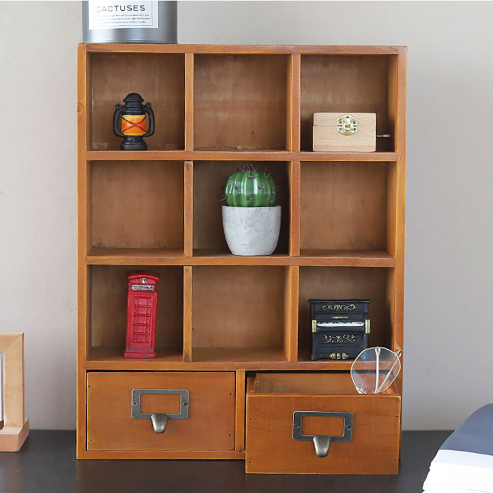 9-Cube Retro Shelf Wooden Vintage Pine Storage Organizer Display Storage Shelf