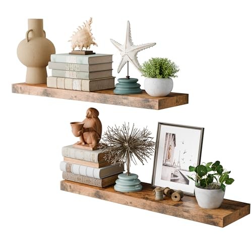 30 Inch 30 in W x 7.8 in D x 1.5 in H Rustic Brown Deep Floating Shelves