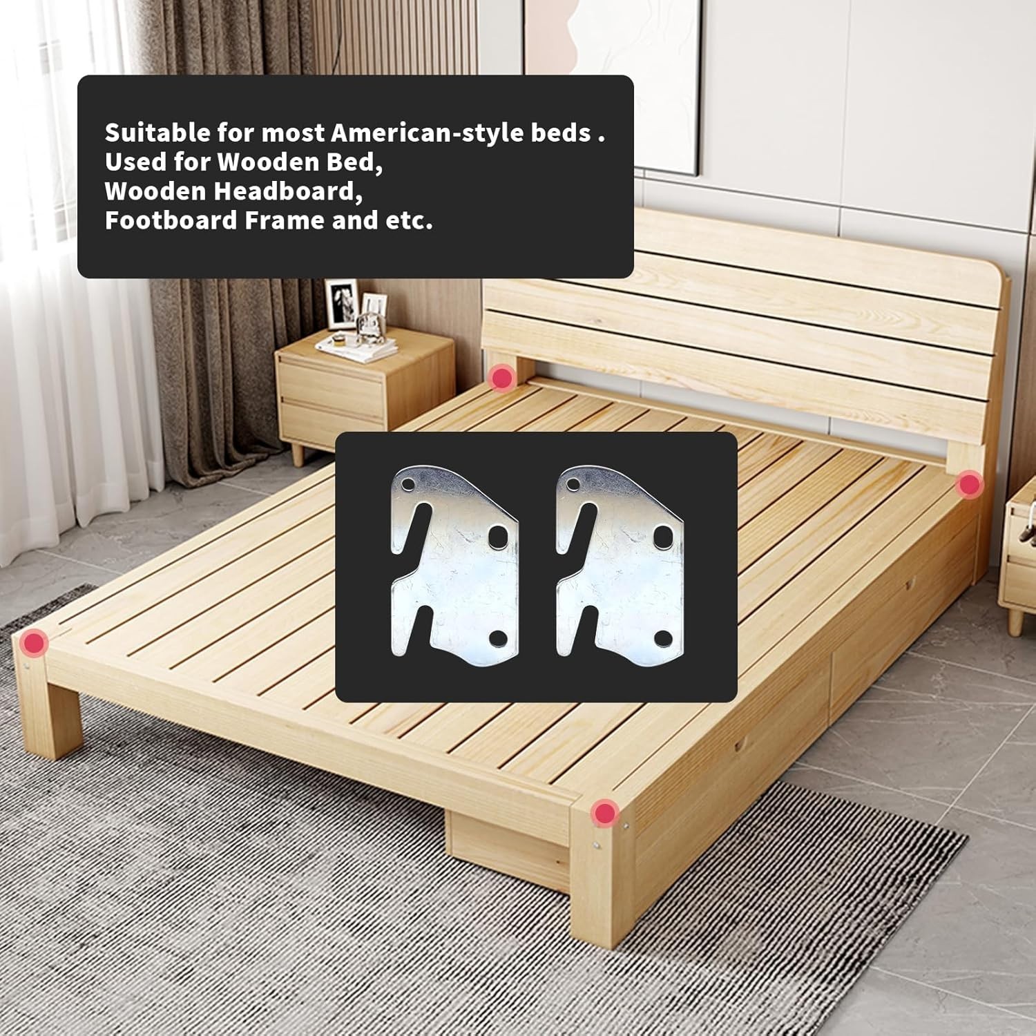 Complete Bed Frame Repair Set – 4pcs Hook Plates with Screws & Pins Included