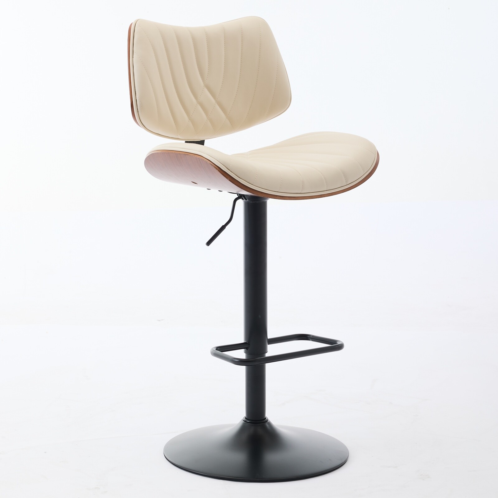 1 Set Bar Stools PU Leather Bentwood Counter Height Swivel Pub Bar Chairs Beige