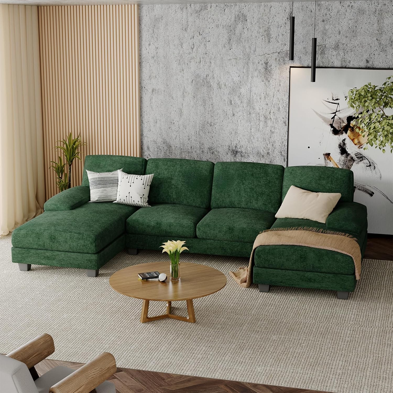 Convertible Sectional Sofa Couch 4 Seat Sofa Set Living Room U-Shaped Modern