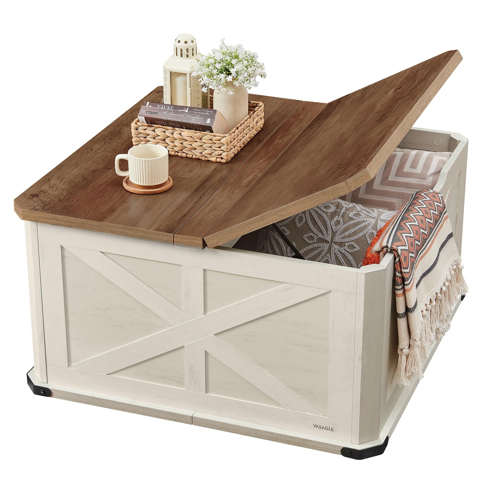 LIRY Collection – Farmhouse Coffee Table with Storage, Square Coffee Table fo…