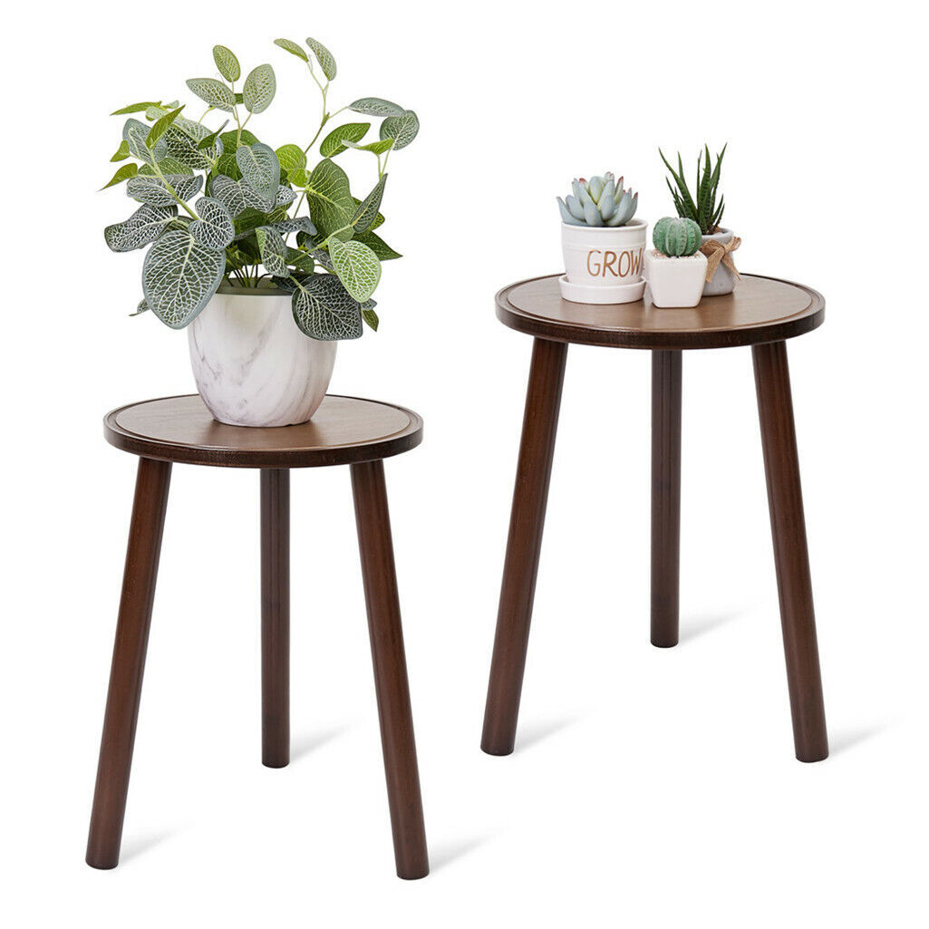 2x Rustic Side Table Round Wood Plant Stand 42cm Tall 3-Leg Stool Furniture Home