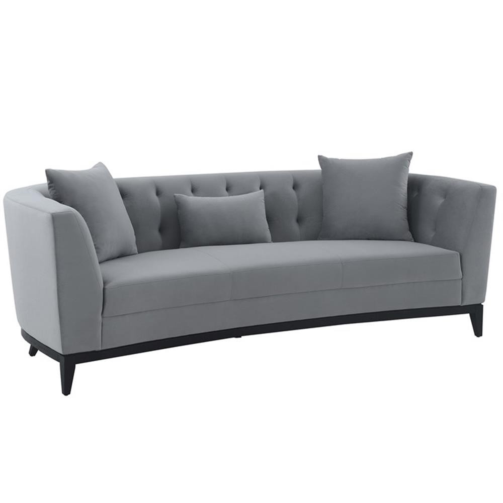 Armen Living Melange Modern Velvet & Wood Sofa in Gray/Black