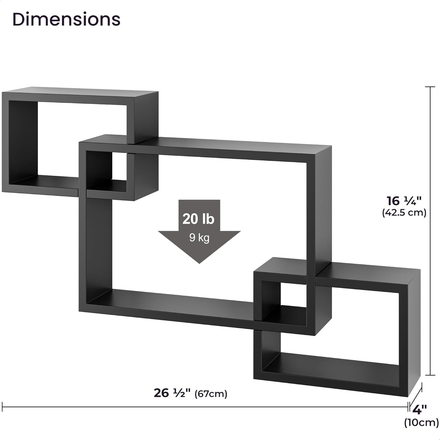 26×18″ Wooden Floating Wall Shelf Interweave Display Storage Black