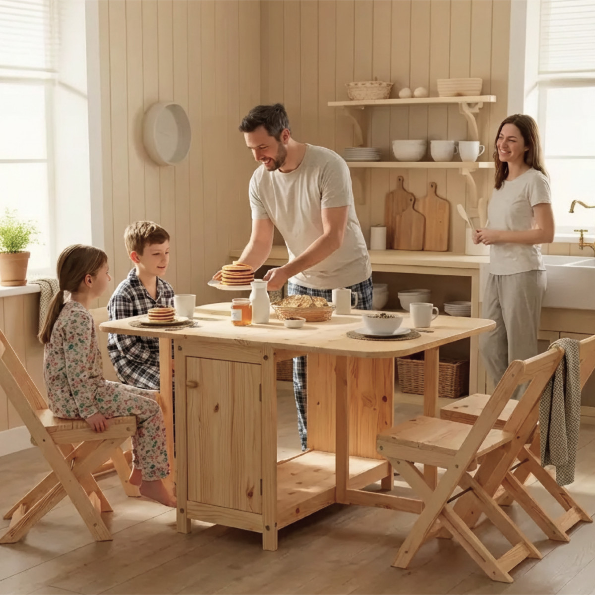 Solid Wood Folding Dining Table and Chair Set with Storage – Foldable Dining