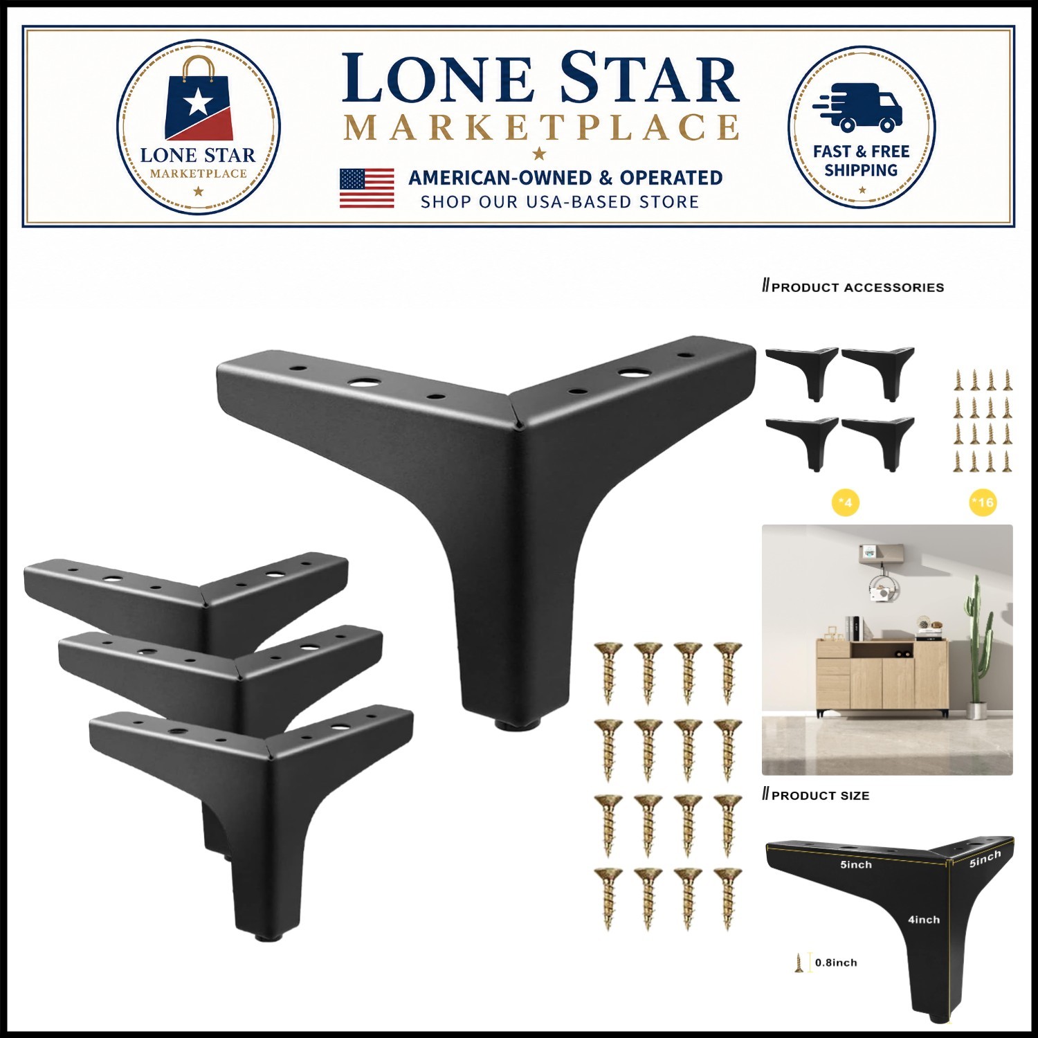 4-Inch Stable Metal Furniture Legs Set – Triangular Hairpin Style Replacement