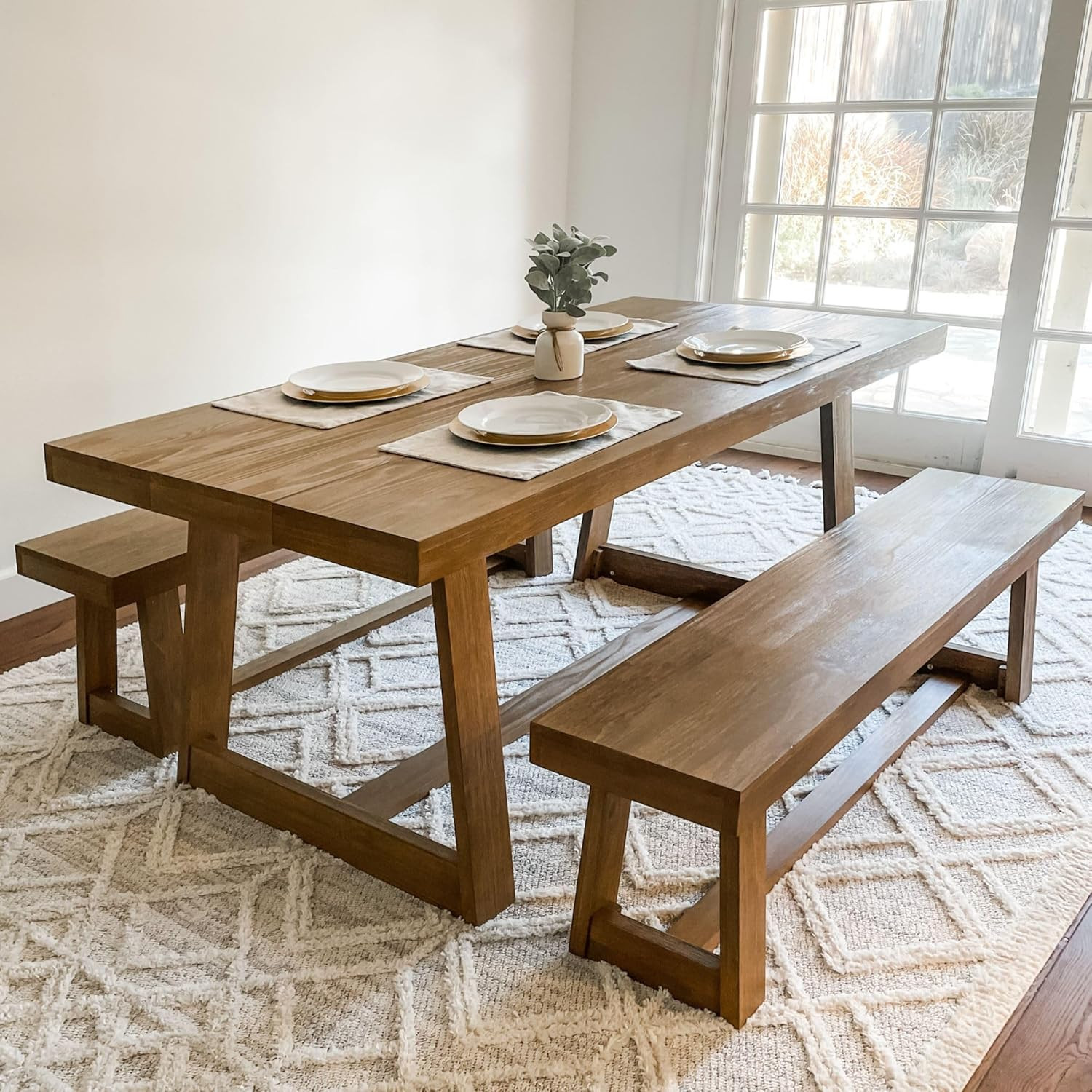 72 Inch Farmhouse Dining Table, Solid Wood Rustic Kitchen Table, Large Wooden Re