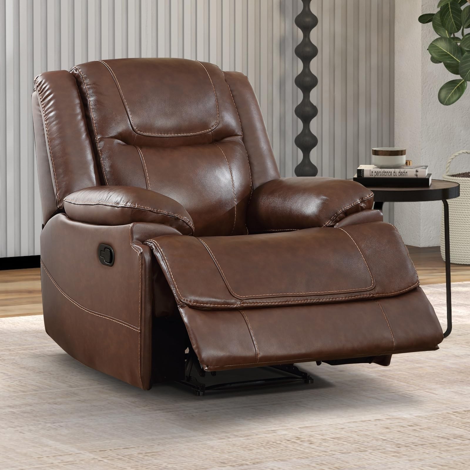 EBELLO Genuine Leather Manual Recliner Chair, Reclining Sofa for Living Room