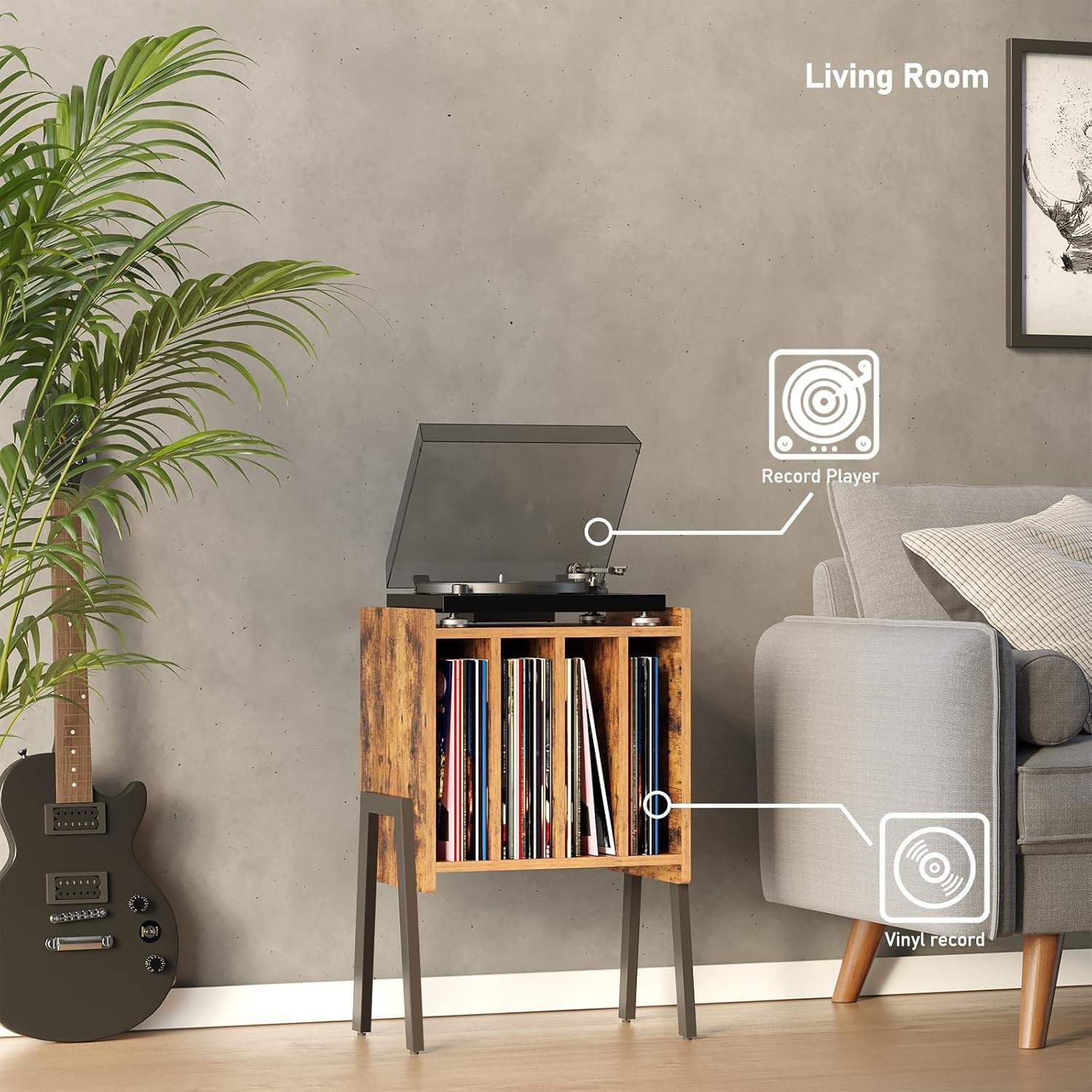 Record Player Stand Table with Vinyl Storage Shelf Nightstand