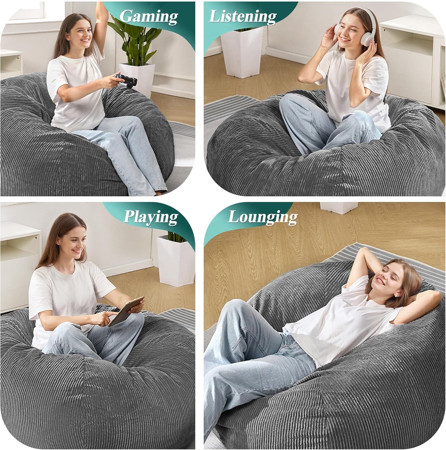 3FT Bean Bag Chairs Teardrop Bean Bag Chair Adults Beanbag Chair W/ Memory Foam