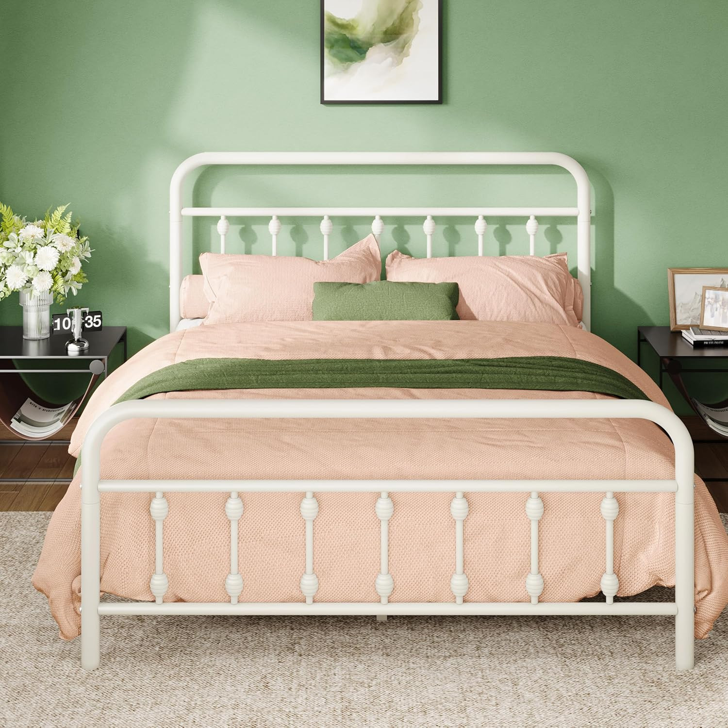 Allewie 14 Inches Full Size Metal Platform Bed Frame with Victorian Style Iron-A