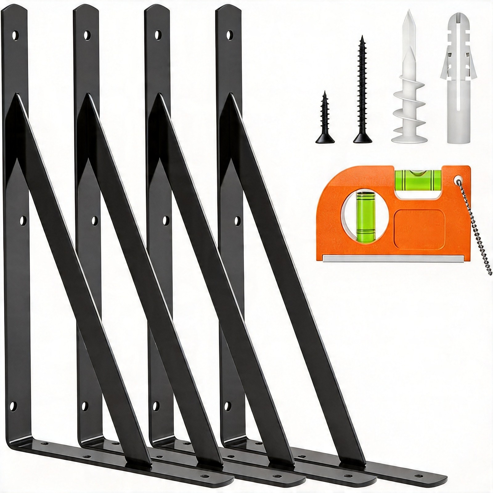 NEW 4 Pack 12 Inch Heavy Duty Shelf Bracket L Floating Wall Brackets Black