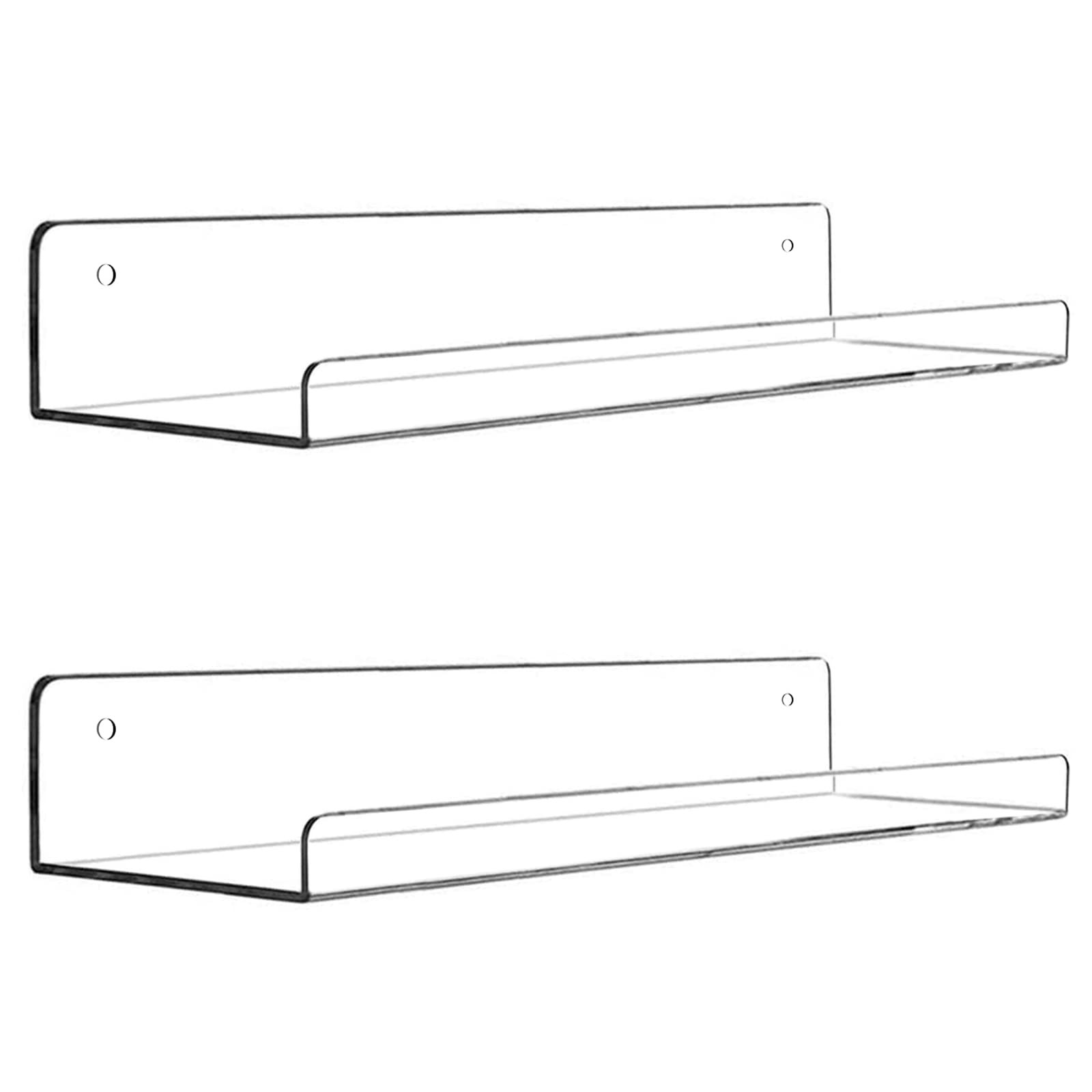 2 Pack Clear Acrylic Floating Shelves 15 Inch Wall Mounted Book Display