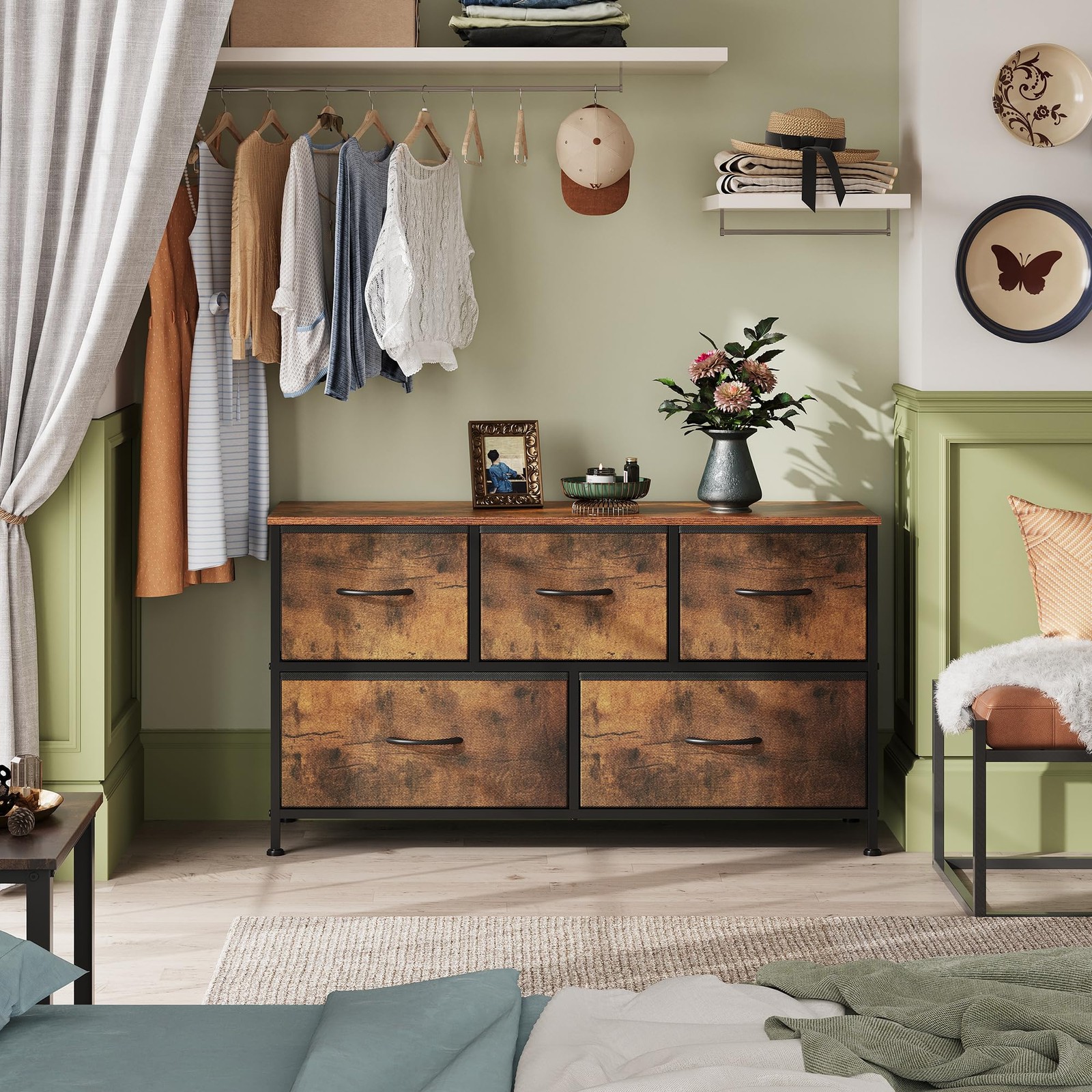 Dresser for Bedroom with 5 Drawers, Wide Chest of Drawers, Fabric Dresser, St…