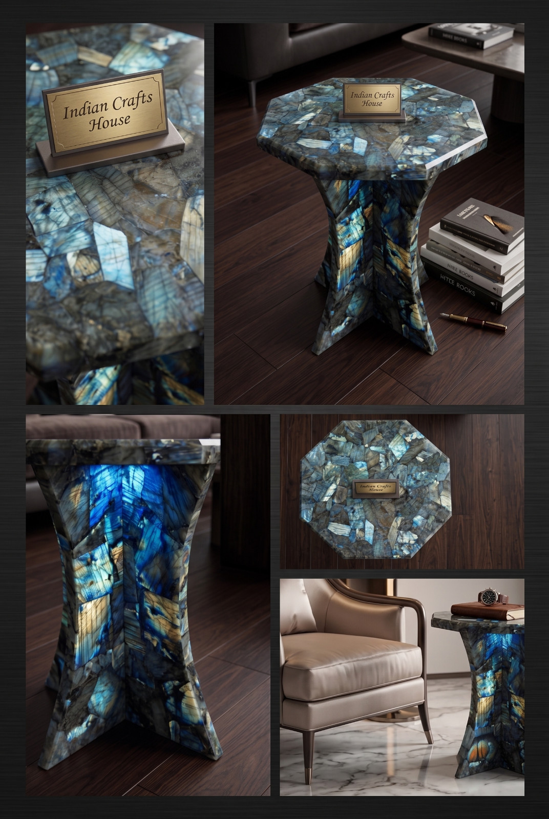 Authentic Polished Labradorite Gemstone Table Top – Octagon table top only – 12″