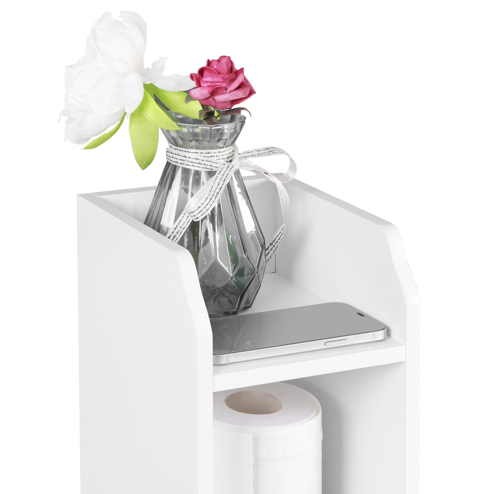 Narrow Bathroom Storage Corner Floor Toilet Cabinet w/ Door & Adjustable Shelves