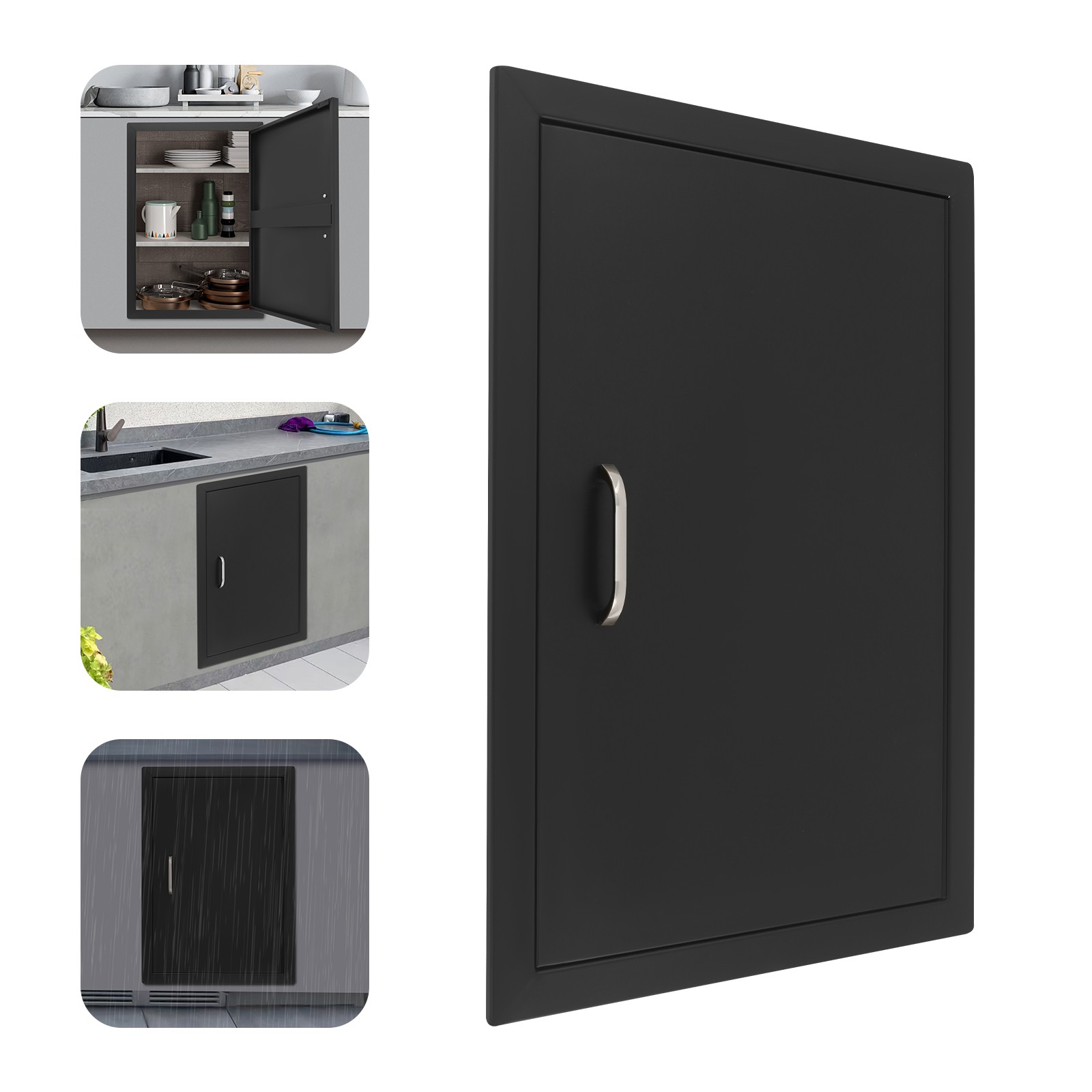 BBQ Access Door Black,Outdoor Kitchen Doors, Flush Mount Single Vertical Door