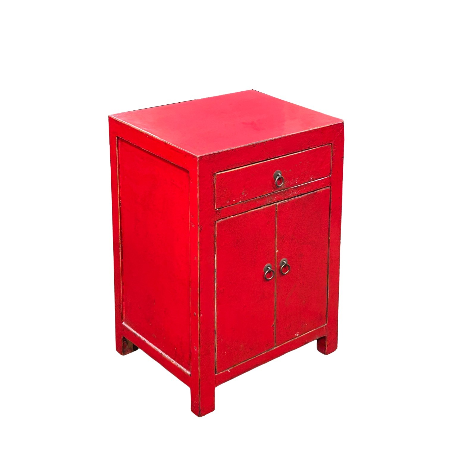 Distressed Rustic Rough Bright Red Drawer Small End Table Nightstand GB599