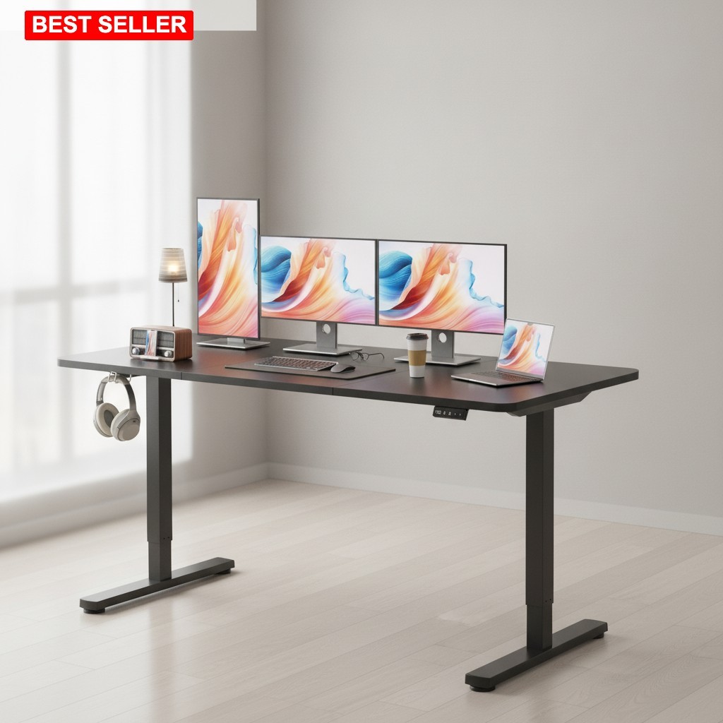 Standing Desk 55×24 Inch Black Laminated Modern Finish Height Adjustable Ergo…