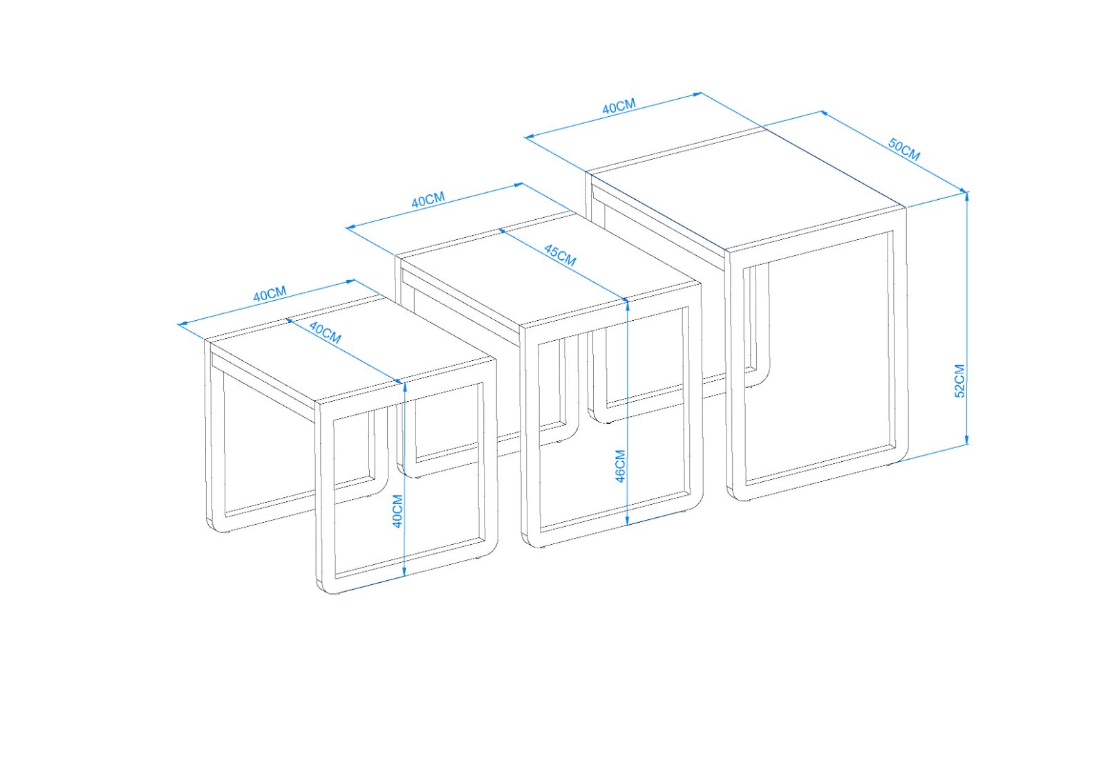 3-Piece Nesting End Table Set, Space-Saving Side Tables with White Metal Frames