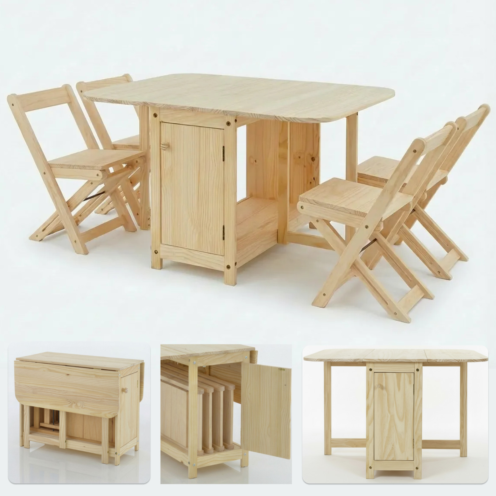 Solid Wood Folding Dining Table and Chair Set with Storage – Foldable Dining