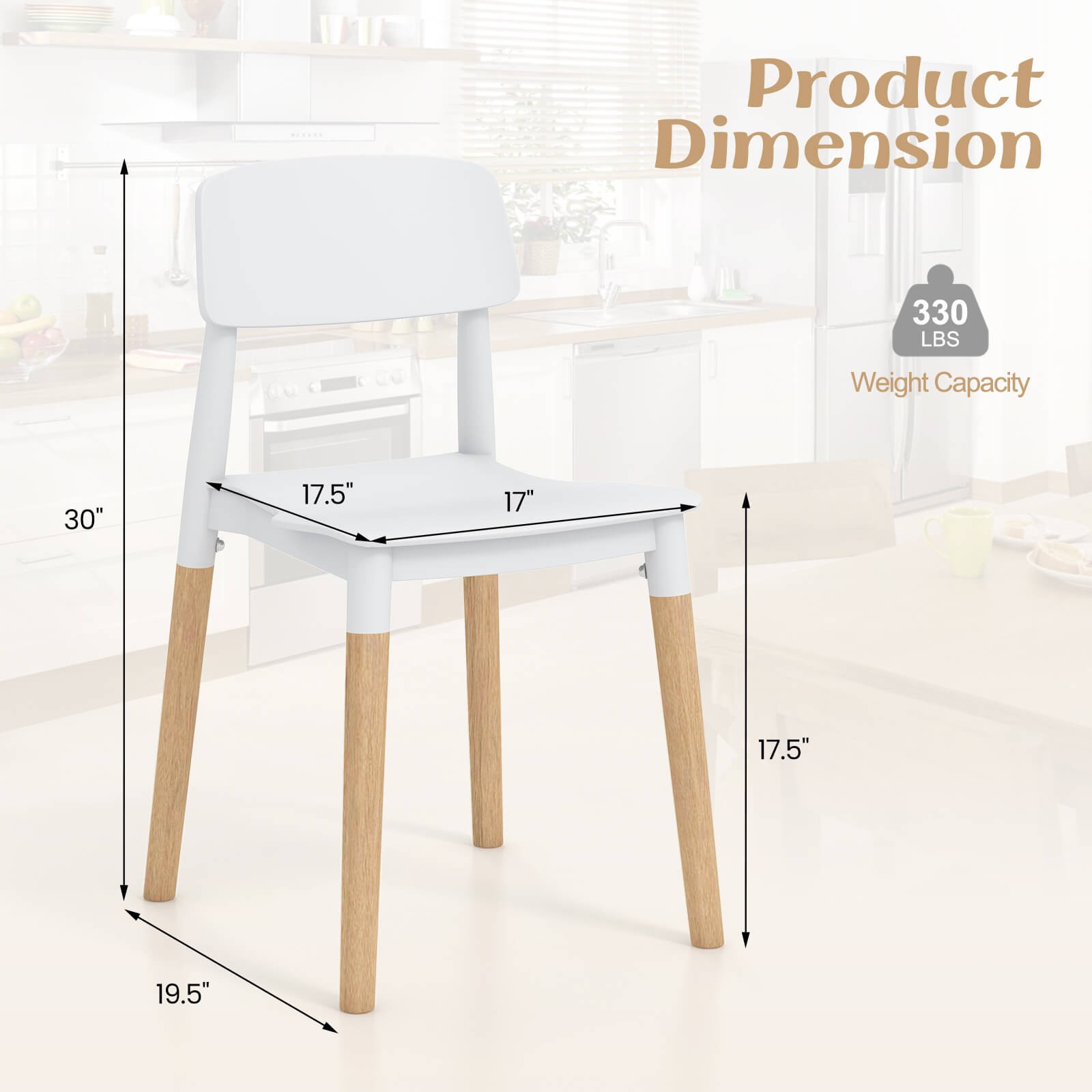 Dining Side Chairs Set of 4 w/ Ergonomic Backrest Wide Seat & Sturdy Wooden Legs