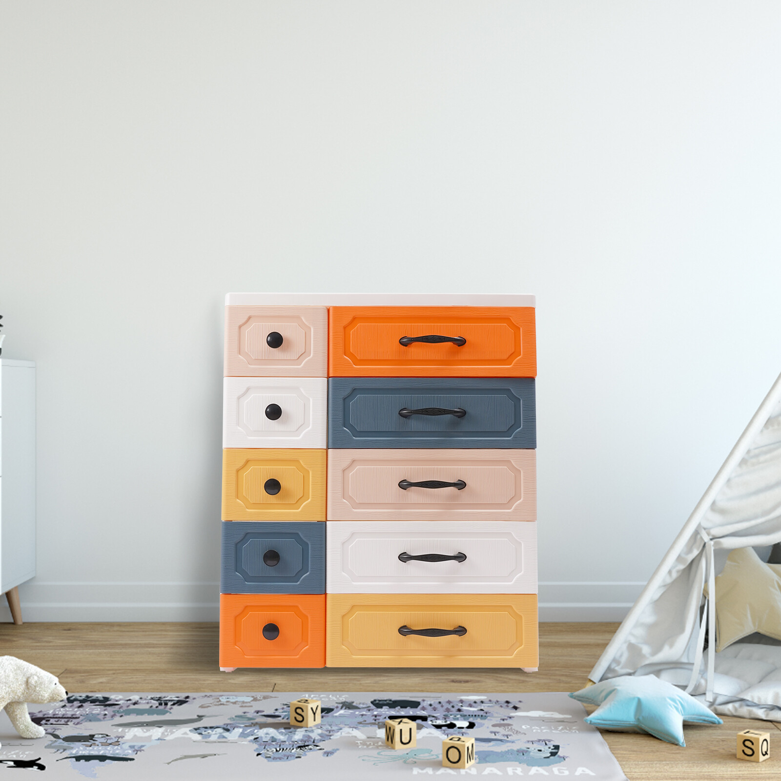 5-Tier Storage Cabinet, 10 Drawers Organizer, 75*31*88cm Floor Corner Cabinet