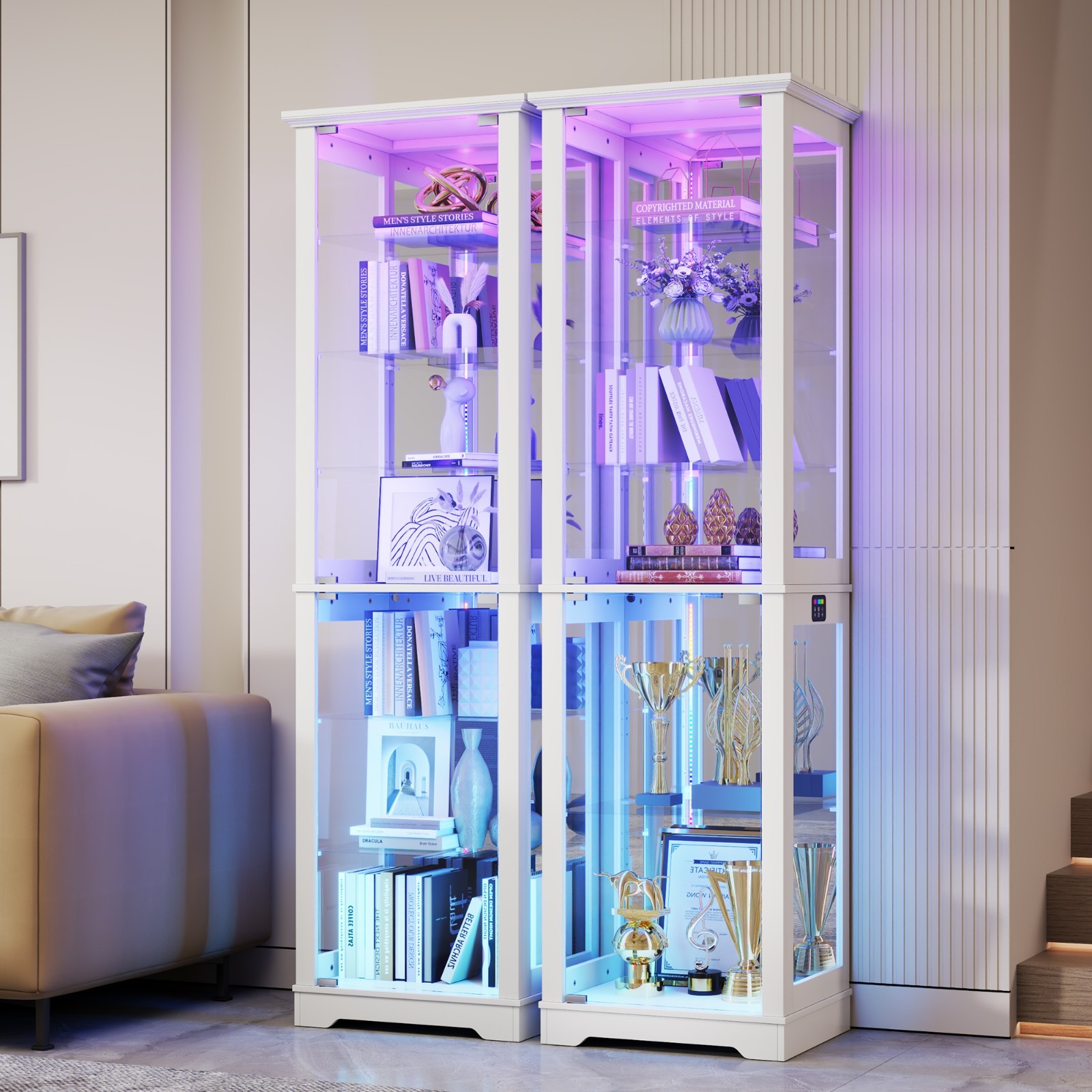 7-Tier Glass Display Cabinet with RGB Lights & App control for Collectables