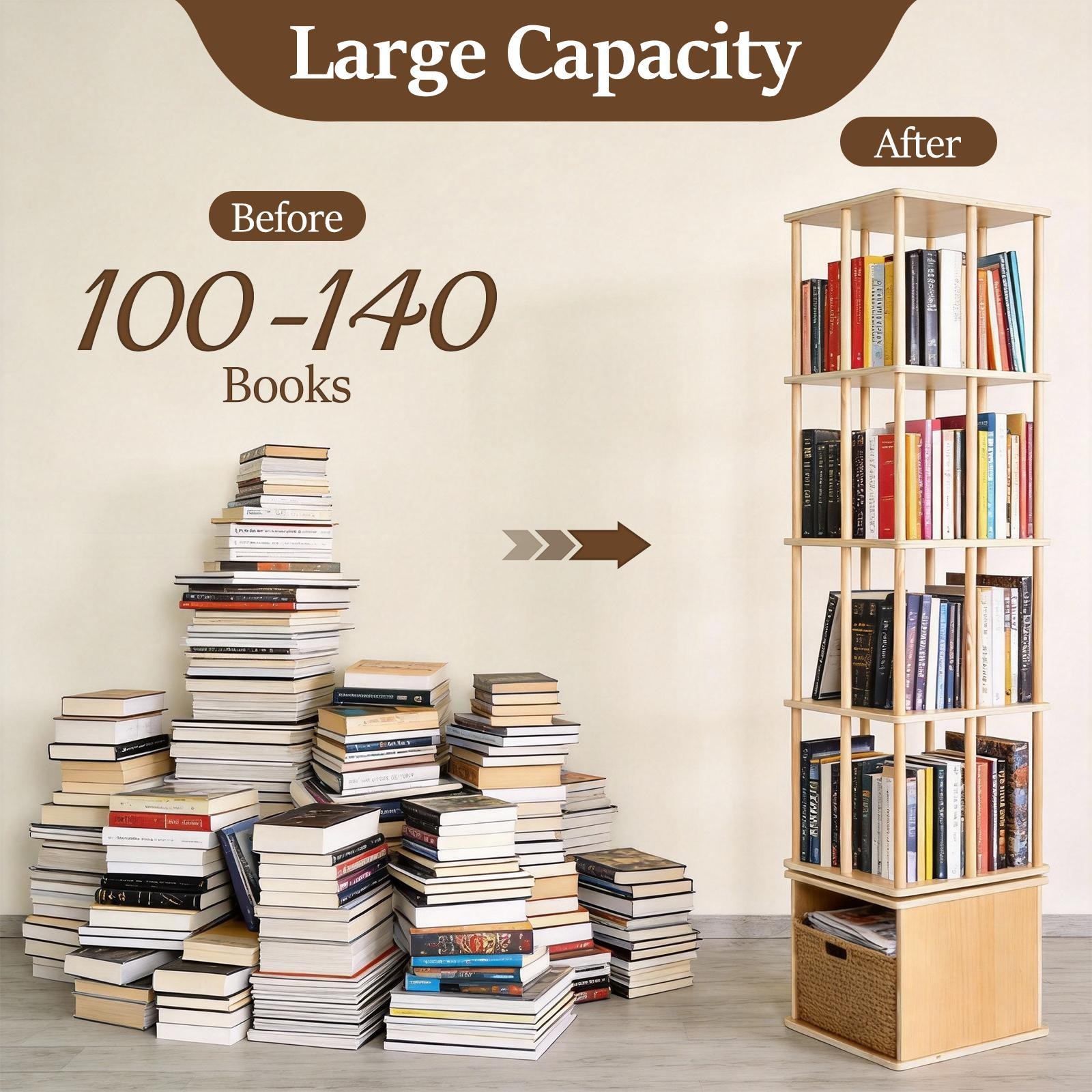 6 Tiers Corner Spinning Bookcase Organizer 360° Rotating Bookshelf Tower