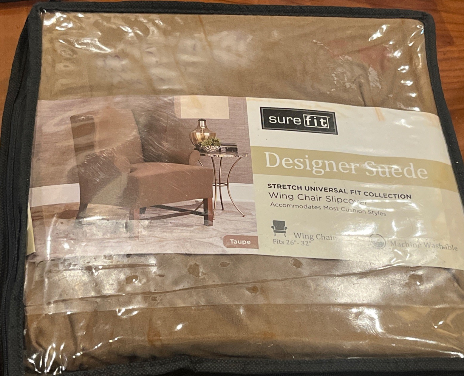 Sure Fit Designer Suede Wing Chair Slipcover – Taupe NEW