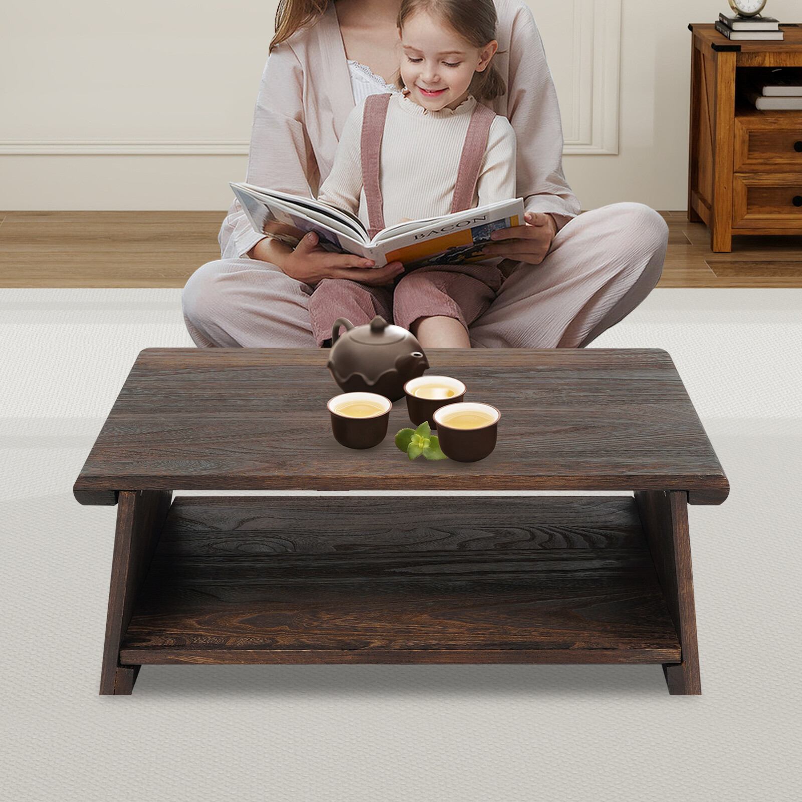 Japanese Tatami Table Folding Meditation Table Floor Tea Table Brown 7.9″ Height