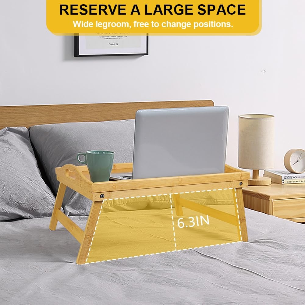 Bed Tray Table with Folding Legs Set of 2 Foldable Breakfast Tray Portable Se…
