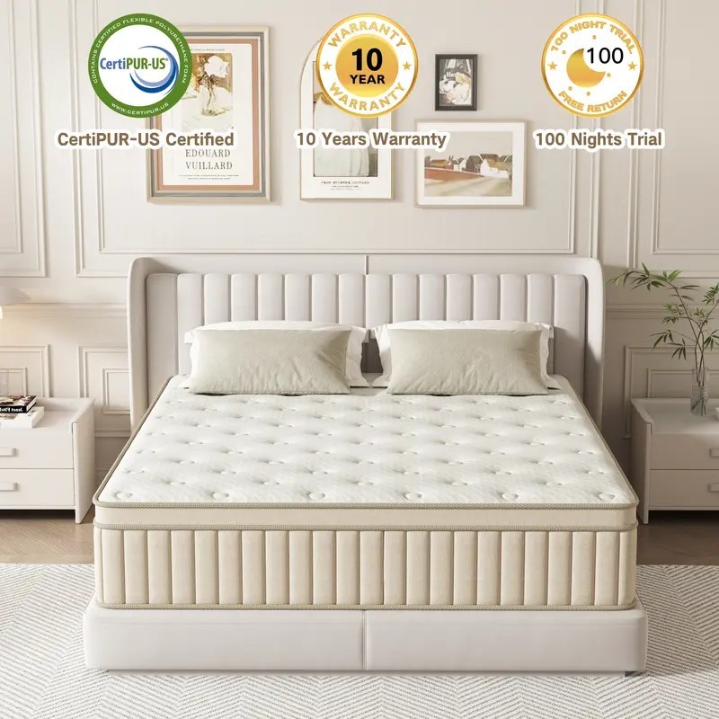 12” 14” Memory Foam&Spring Hybrid Bed Mattres King Queen Full Twin In a Box US