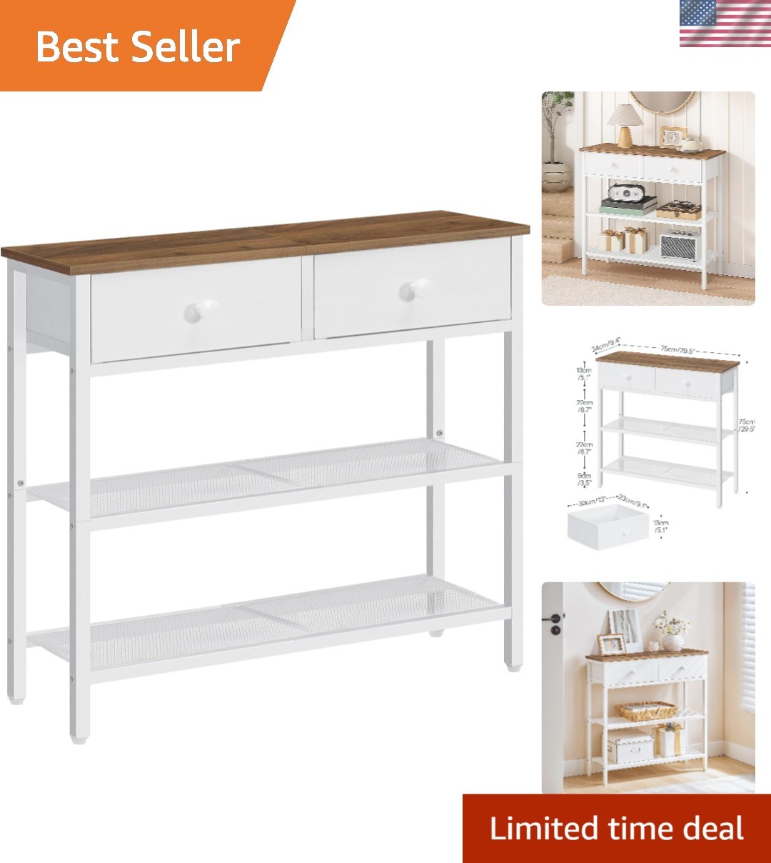29.5″ Narrow Console Table with 2 Fabric Drawers, Sofa Table, Small Entryway …