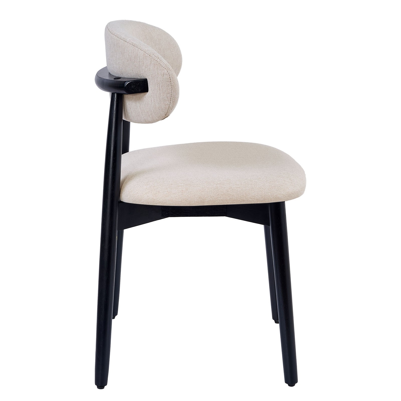 Beige Cotton-Linen Upholstered Dining Chair Set of 2, Solid Wood Legs