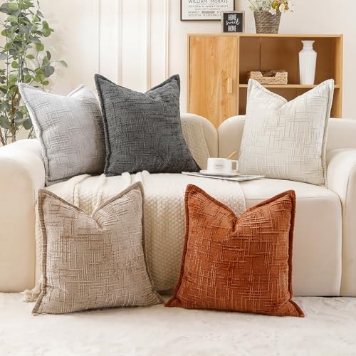 Fall Chenille Soft Throw Pillow 18″ x 18″ (Pack of 2) Chenille-light Brown