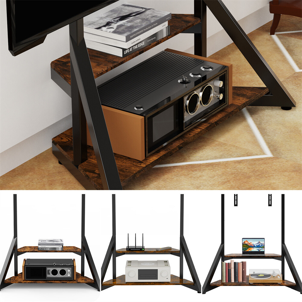 40-75″ Universal TV Floor Mount Stand w/ Shelves Height Adjustable Holds Up 80kg