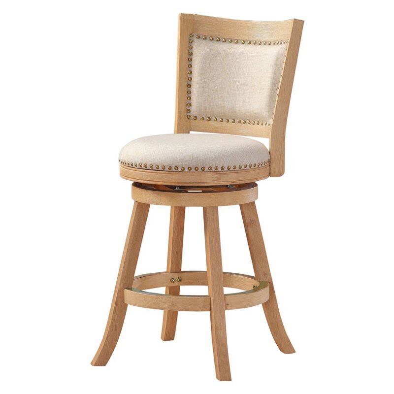 Pemberly Row 25.5″ Coastal Wood & Linen Counter Stool in Driftwood Cream/Ivory