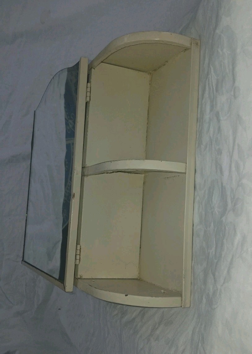 Vintage White Metal Medicine Cabinet W/side Shelves Shaby Chic/Needs Painted