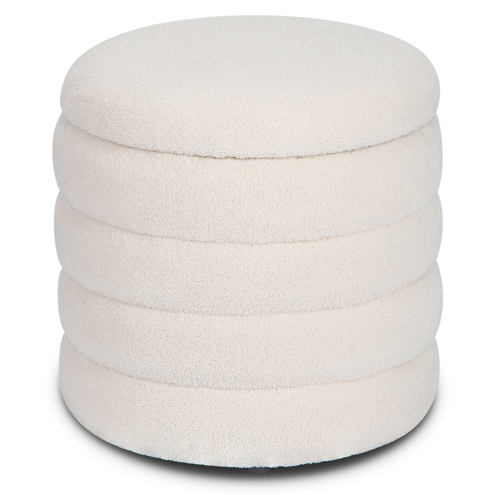 18” Modern Teddy flannel Padded Stool Seat Round Ottoman Storage Box Footstool