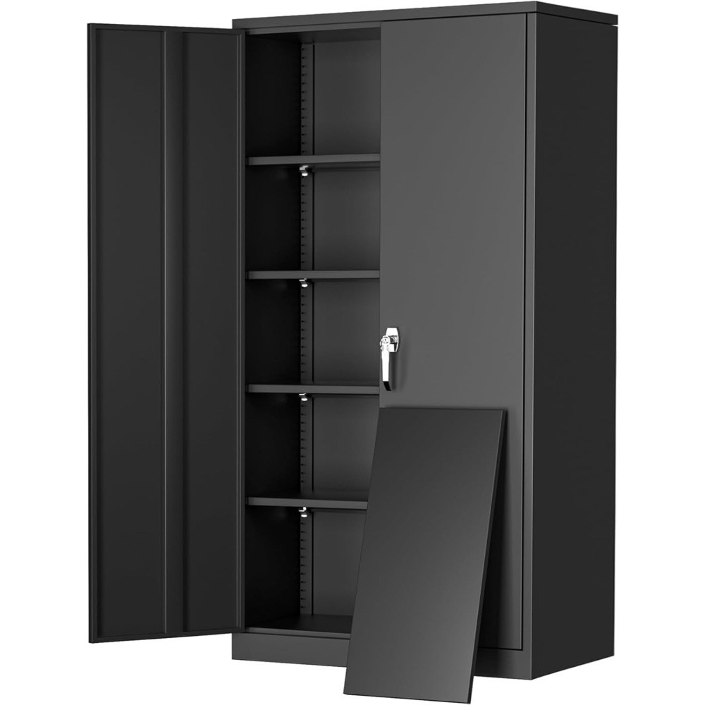 Locking Metal Storage Cabinet 72 Inches Tall 36 Wide 18 Deep Black Steel Garage