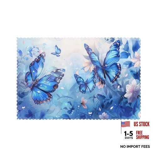 Blue Butterfly Watercolor Placemats for Dining Table Set of 12×18 inches Zmf26