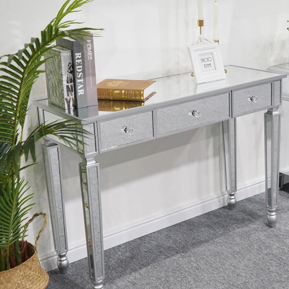 Mirrored Console Table Mirrored Makeup Vanity Table Desk 3 Drawer Writing Desk