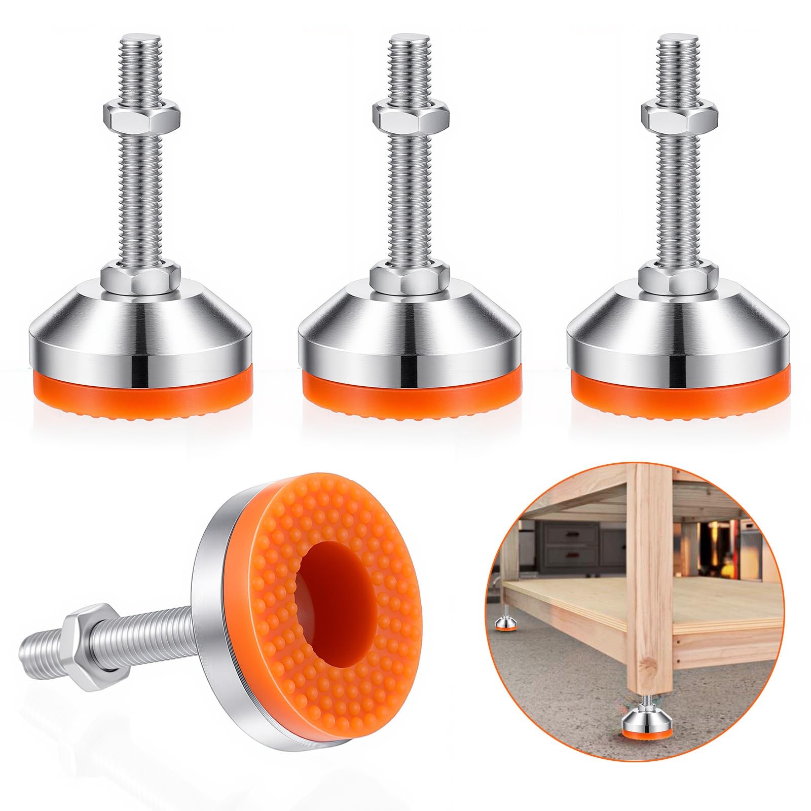 4 Pcs Heavy Duty Leveling Feet Thread,2.36″ Dia Base Shockproof Carbon Steel …