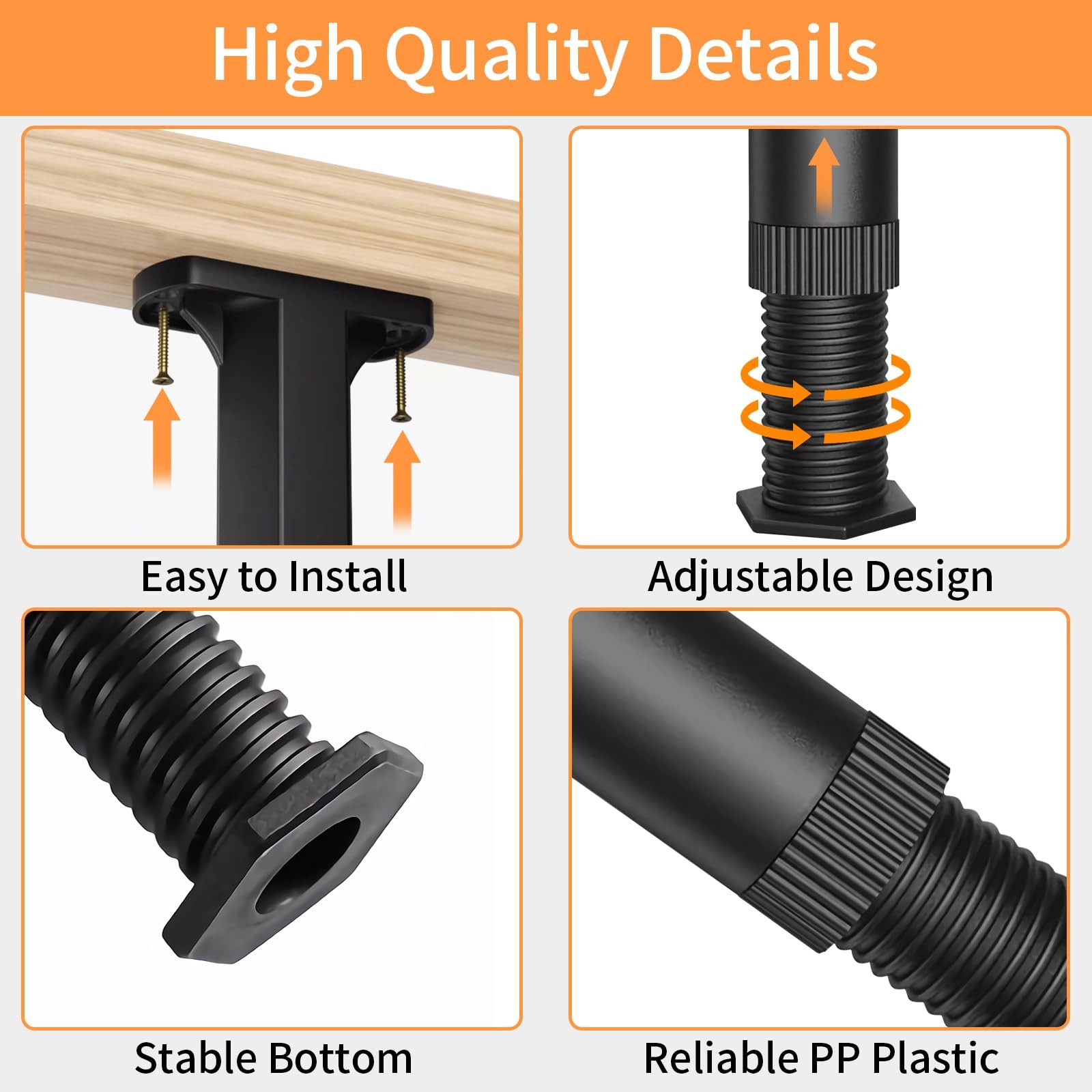 8PCS Adjustable Bed Support Legs Frame Support Legs for King Queen Bed Slats He